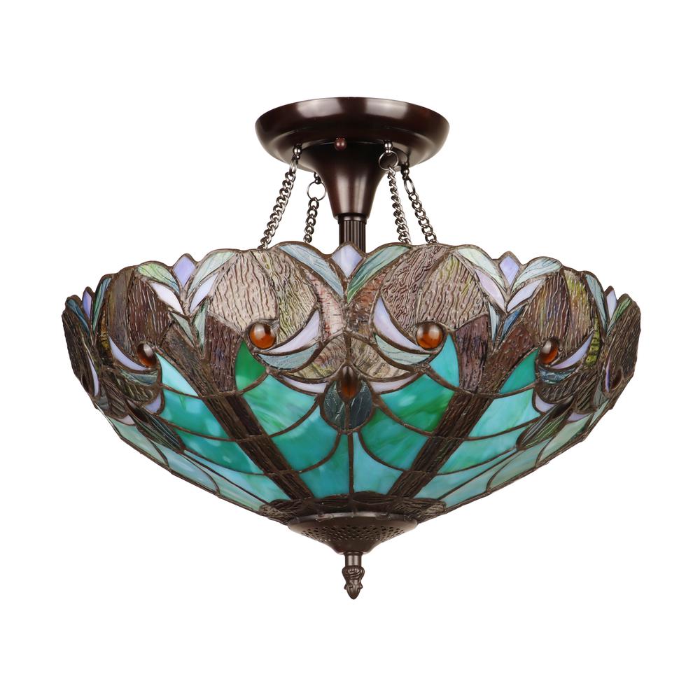 2-Light Antique Dark Bronze Finish Ceiling Semi-Flush Mount 16'' Wide - CHLOE Lighting