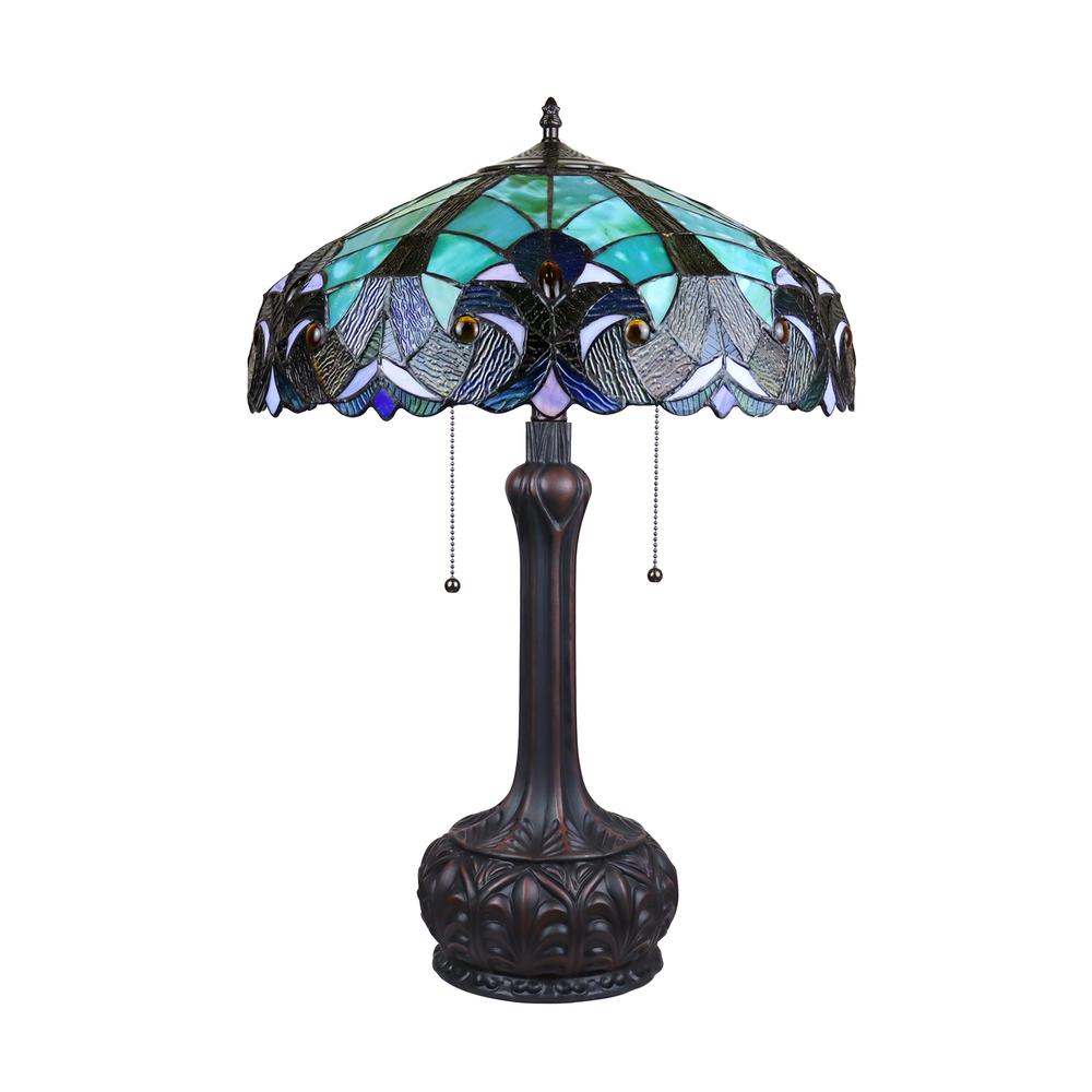 CHLOE Lighting LIAISON Tiffany-Style Antique Dark Bronze 2-Light Victorian Table Lamp 18'' Shade