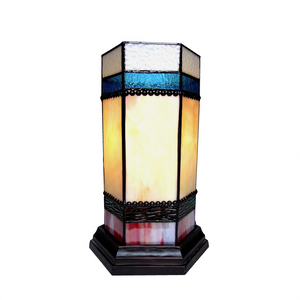 CHESTER Tiffany-glass Accent Pedestal 1 Light table lamp 14'' Tall - CHLOE Lighting