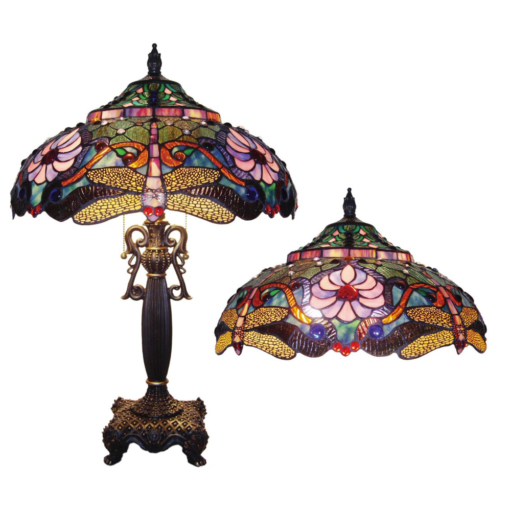 ZYGO Tiffany-style 2 Light Dragonfly Table Lamp 19'' Shade - CHLOE Lighting