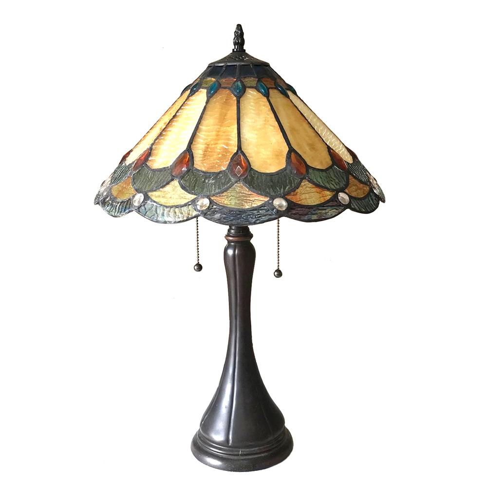 AMELIA Victorian 2 Light Antique Dark Bronze Table Lamp 15'' Shade - CHLOE Lighting