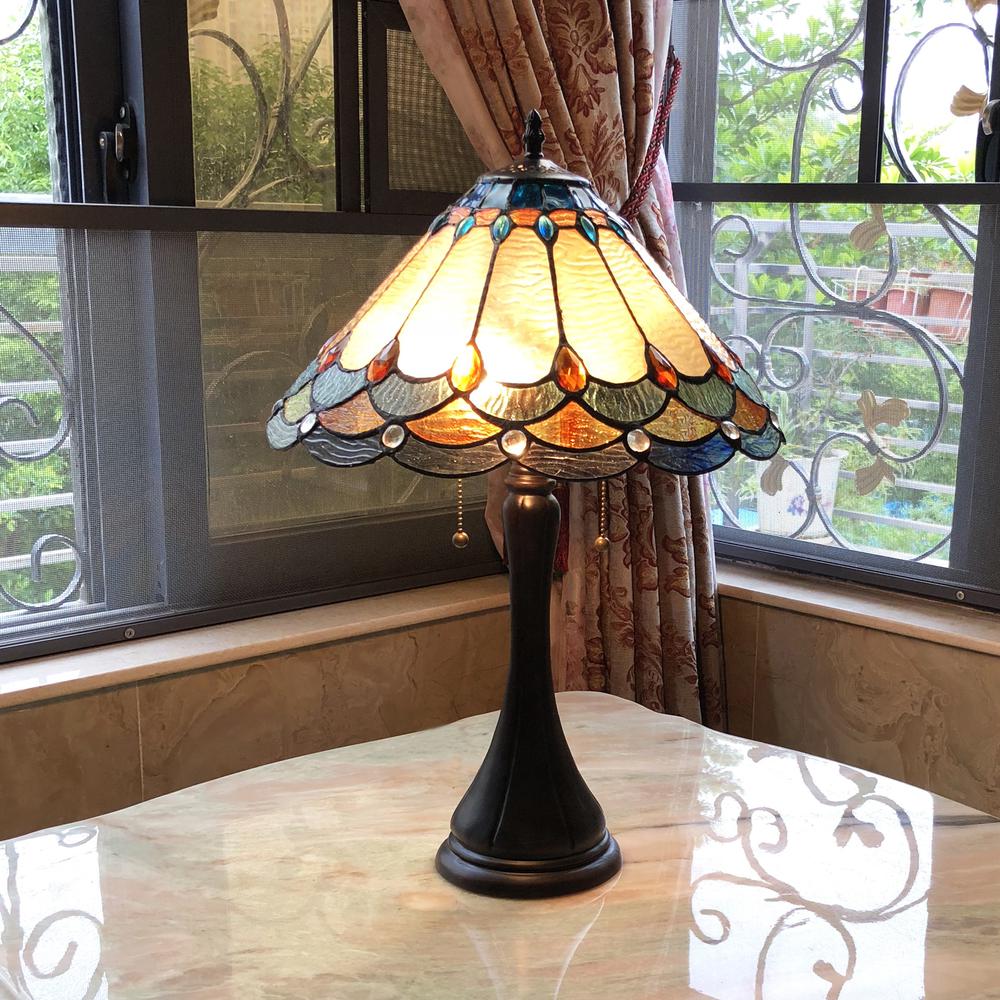 AMELIA Victorian 2 Light Antique Dark Bronze Table Lamp 15'' Shade - CHLOE Lighting
