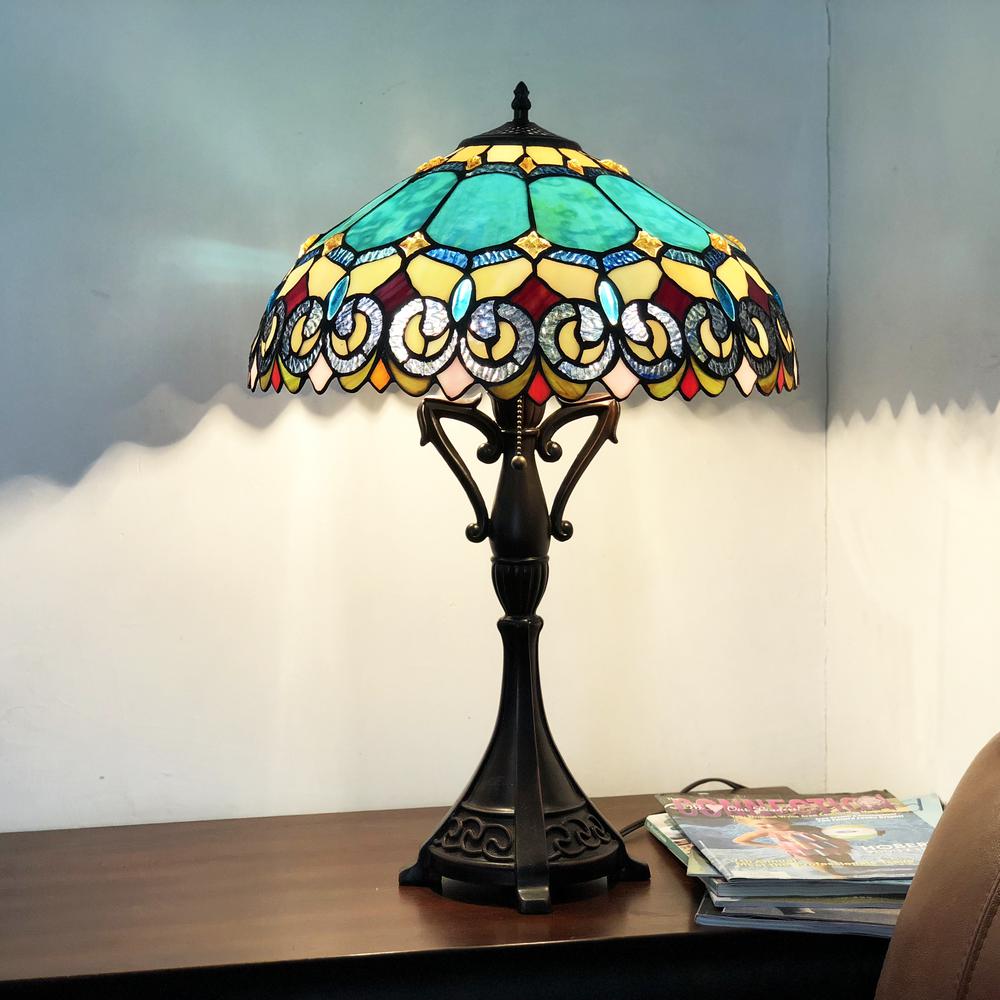 AUBREY Victorian 2 Light Antique Dark Bronze Table Lamp 18'' Shade - CHLOE Lighting