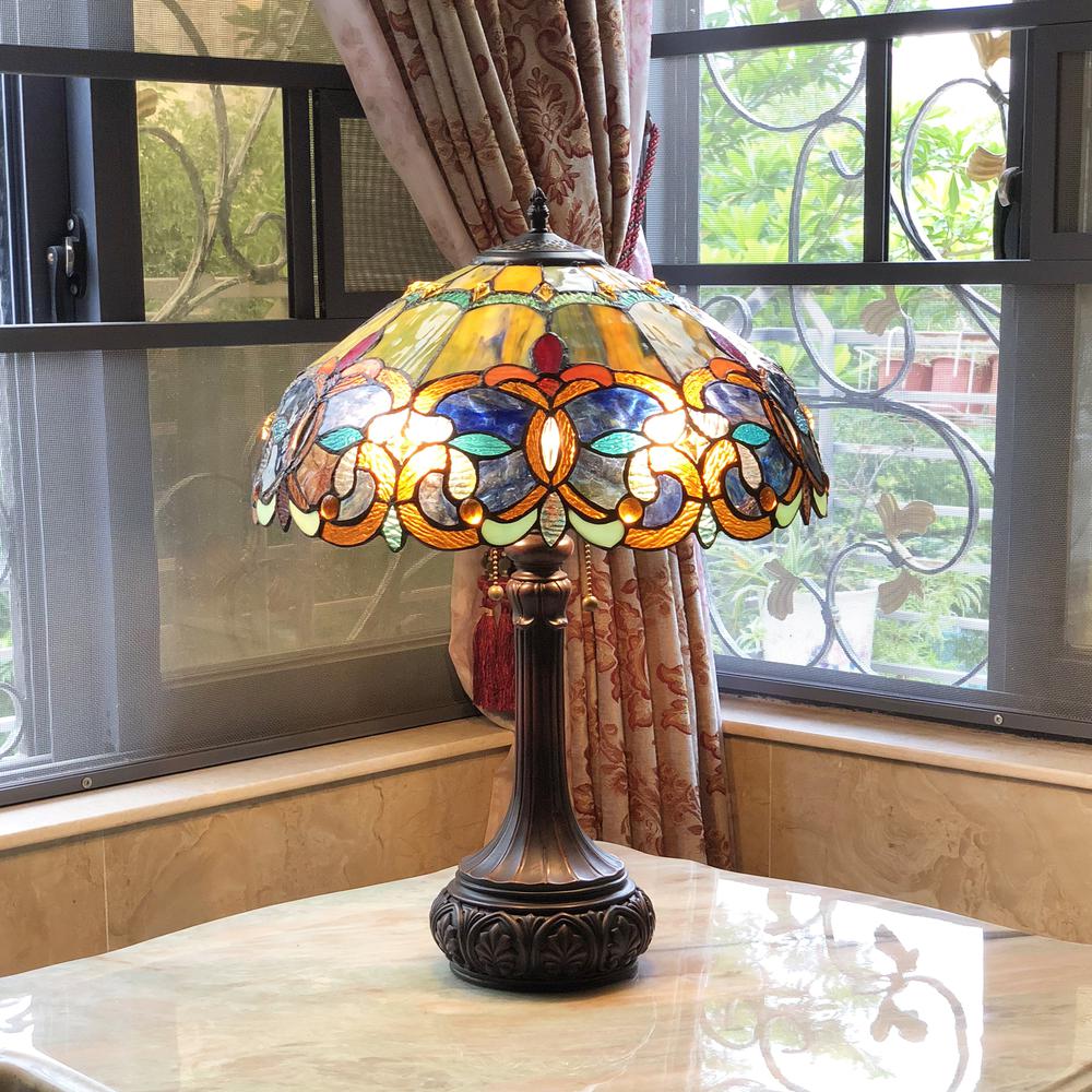 GENESIS Victorian 2 Light Antique Dark Bronze Table Lamp 17'' Shade - CHLOE Lighting