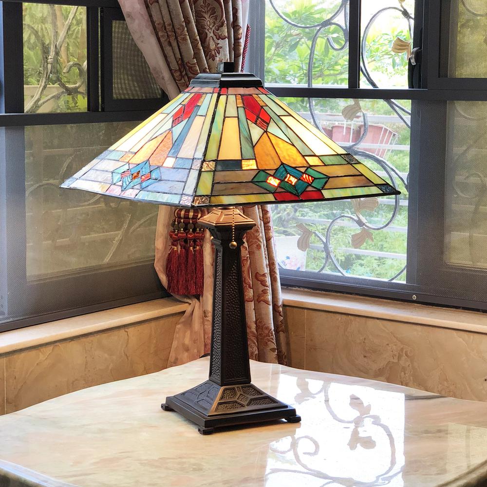 MASON Mission 2 Light Antique Dark Bronze Table Lamp 16'' Shade - CHLOE Lighting