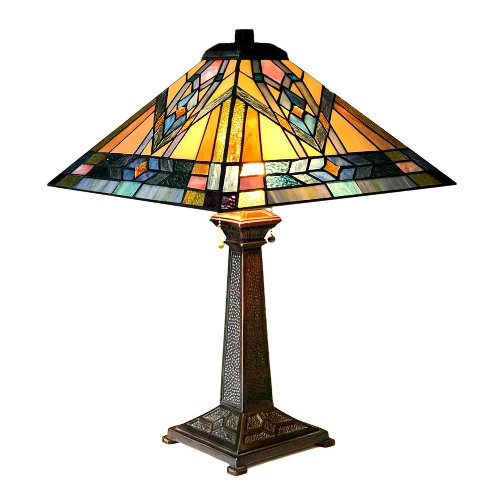 MICHAEL Mission 2 Light Antique Dark Bronze Table Lamp 16'' Shade - CHLOE Lighting