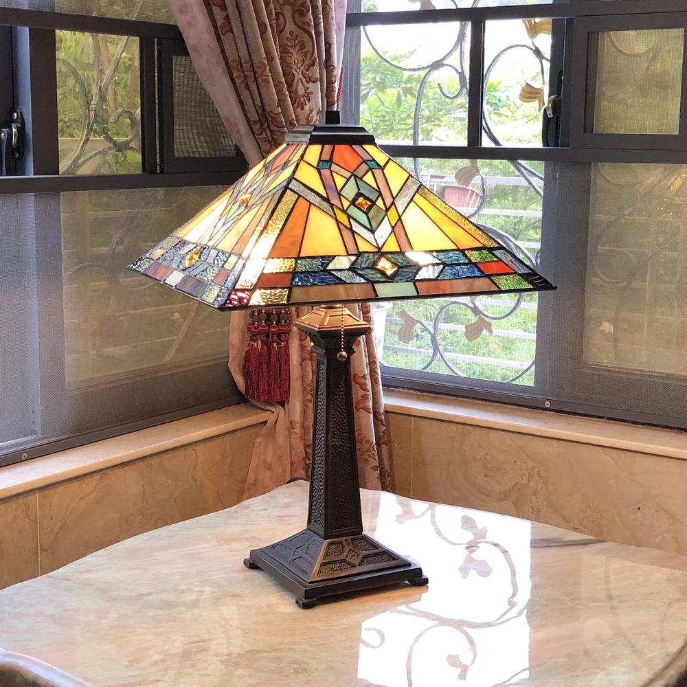 MICHAEL Mission 2 Light Antique Dark Bronze Table Lamp 16'' Shade - CHLOE Lighting
