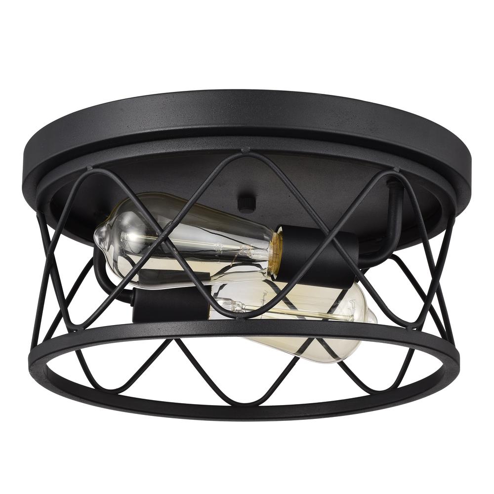 CHLOE Lighting IRONCLAD Industrial 2 Light Textured Black Ceiling Flush Fixture 12'' Wide