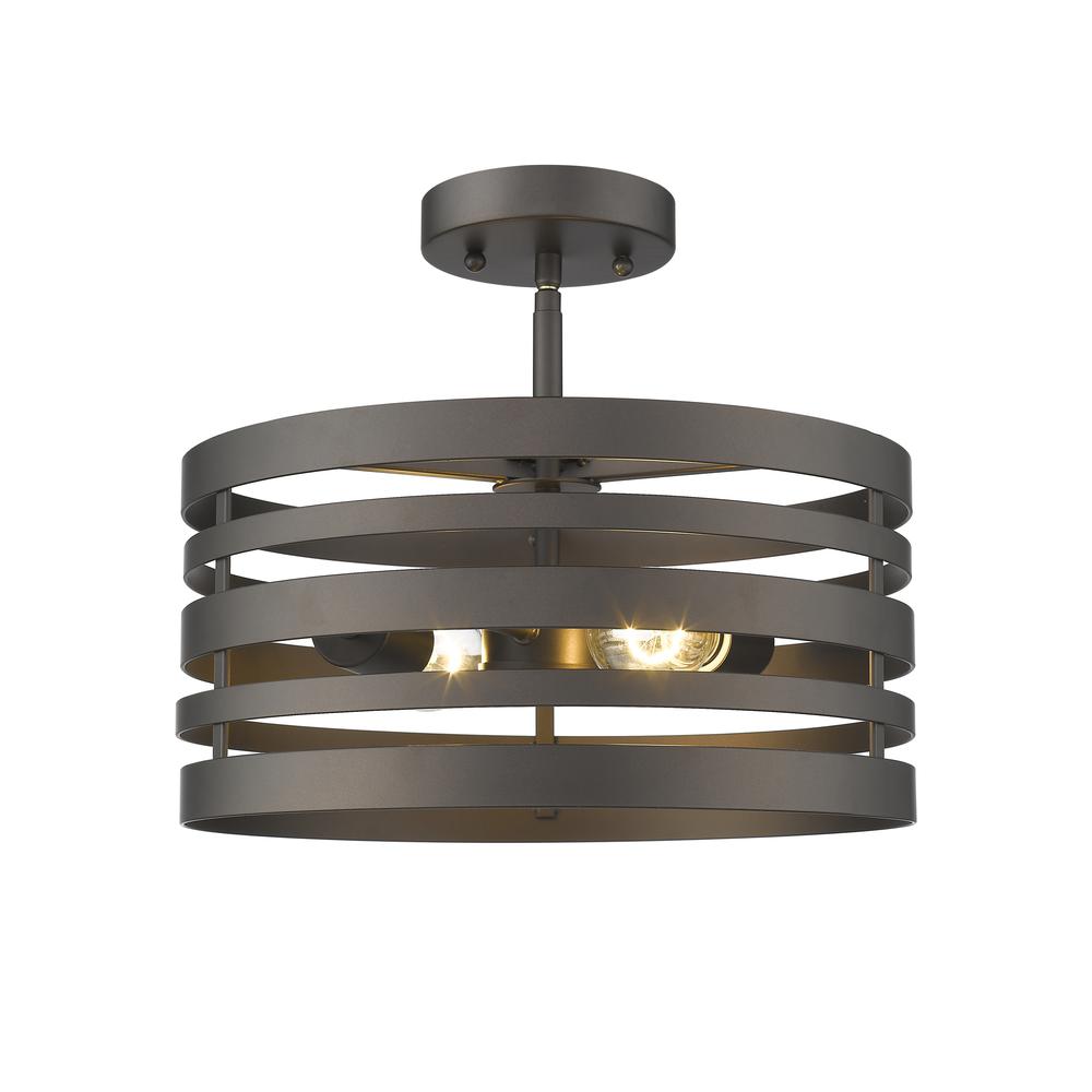 PAISLEY Farmhouse 2 Light  Rubbed Bronze Semi-flush Ceiling Fixture 13'' Wide - CHLOE Lighting