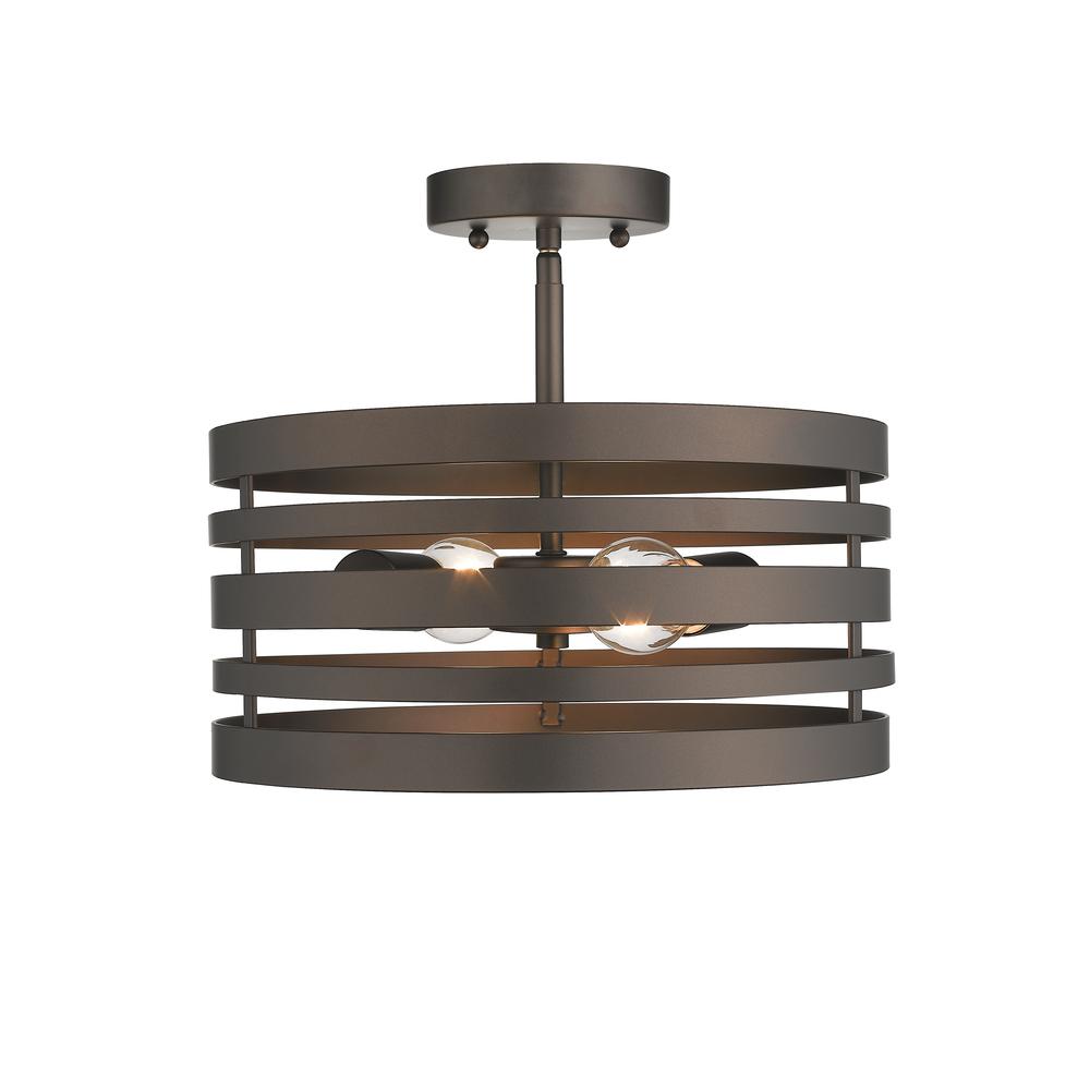 PAISLEY Farmhouse 2 Light  Rubbed Bronze Semi-flush Ceiling Fixture 13'' Wide - CHLOE Lighting