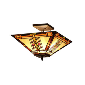 GODE Tiffany-style 2 Light Mission Semi-flush Ceiling Fixture 14'' Shade - CHLOE Lighting