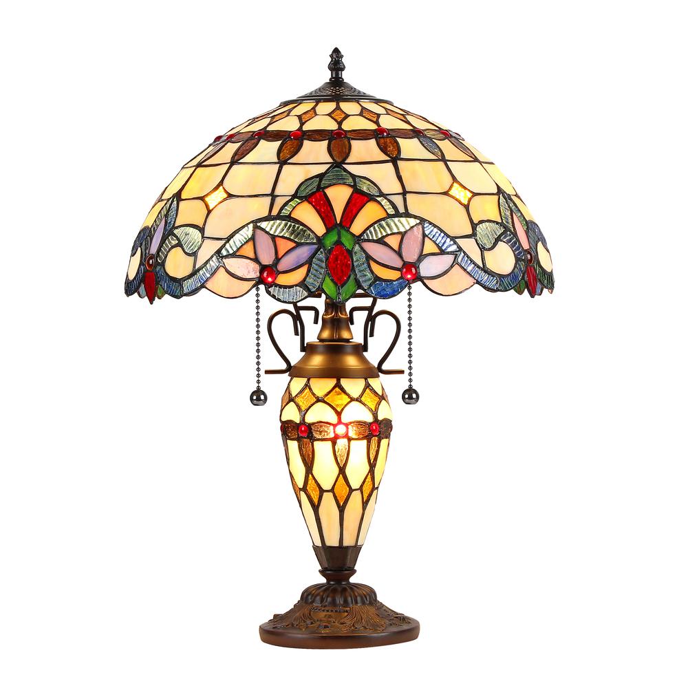 COOPER Tiffany-style 3 Light Victorian Double Lit Table Lamp 16'' Shade - CHLOE Lighting