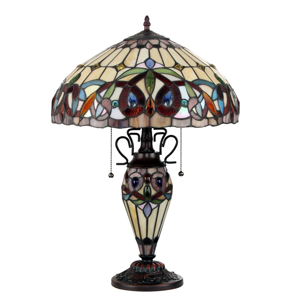 CHLOE Lighting SERENITY Tiffany-style Dark Bronze 3 Light Double Lit Table Lamp 16'' Shade