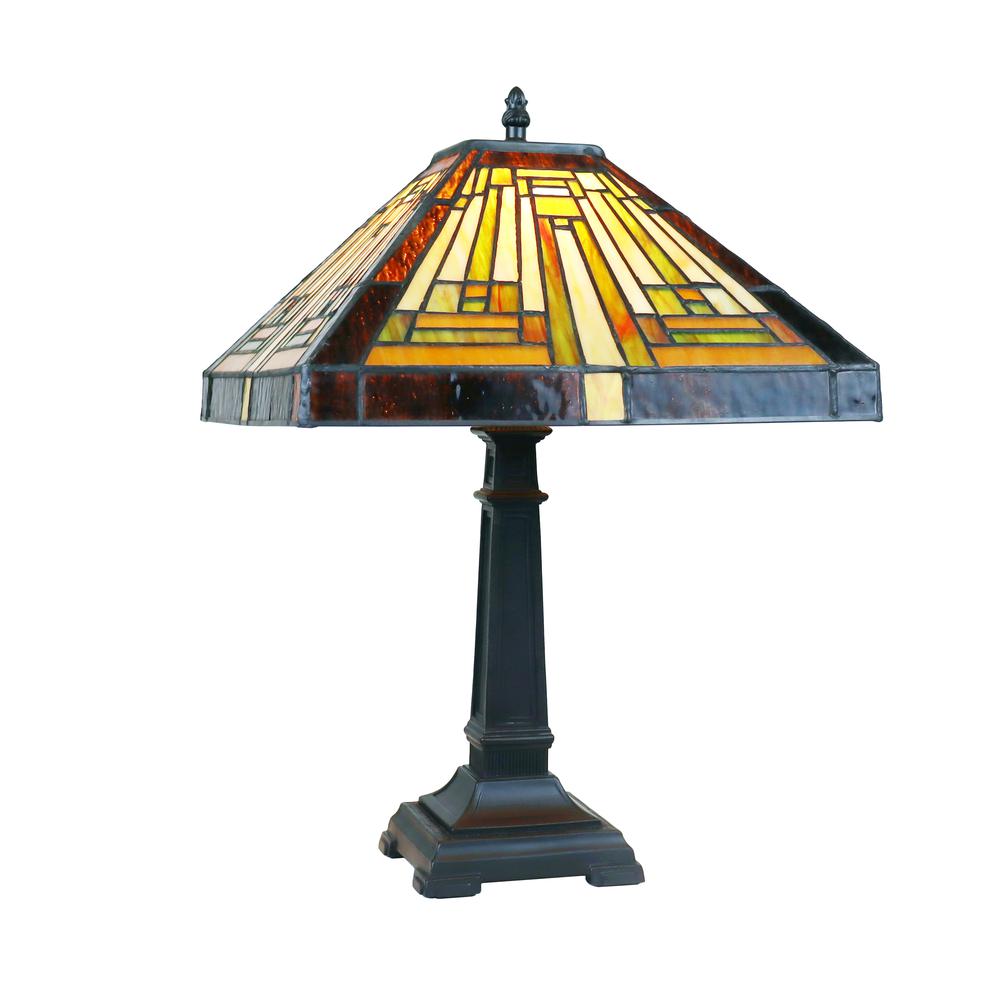 CHLOE Lighting INNES Mission Tiffany-Style Blackish Bronze 1 Light Table Lamp 12'' Wide