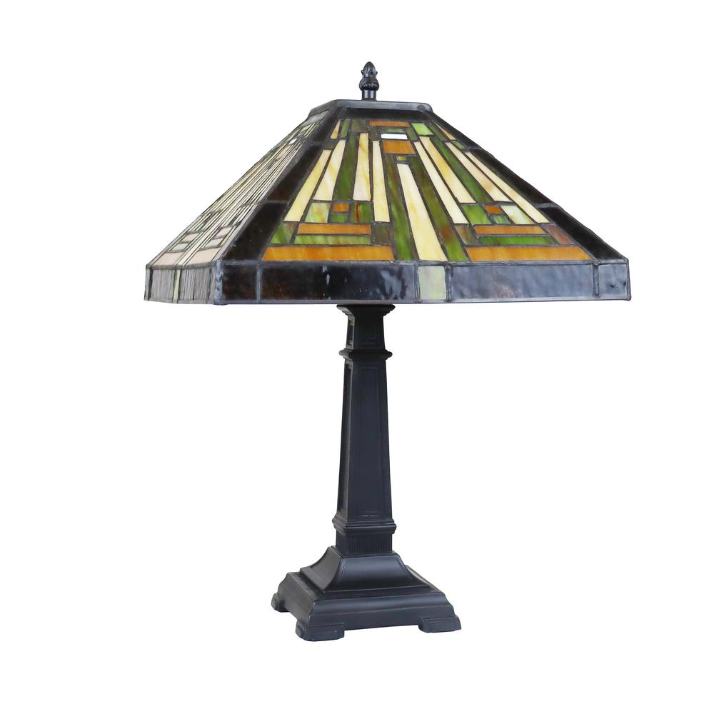CHLOE Lighting INNES Mission Tiffany-Style Blackish Bronze 1 Light Table Lamp 12'' Wide