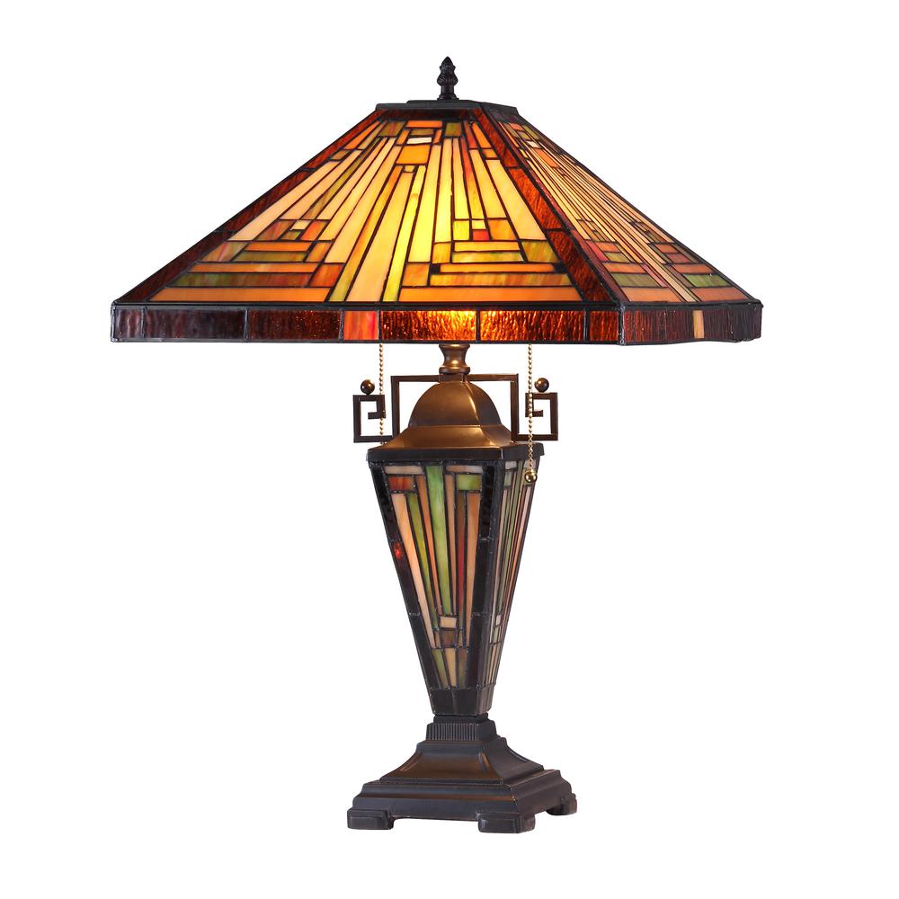 INNES Tiffany-style 3 Light Mission Double Lit Table Lamp 16'' Shade - CHLOE Lighting