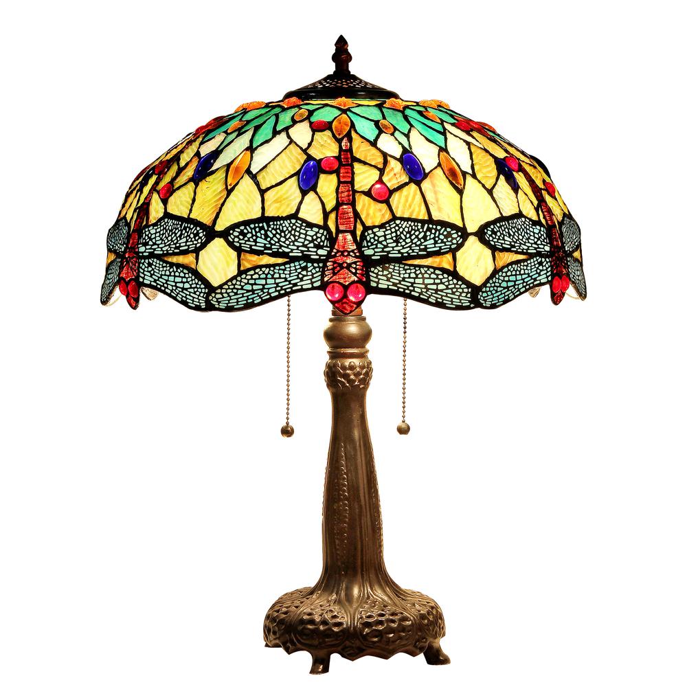 EMPRESS Tiffany-style Dragonfly 2 Light Table Lamp 18'' Shade - CHLOE Lighting
