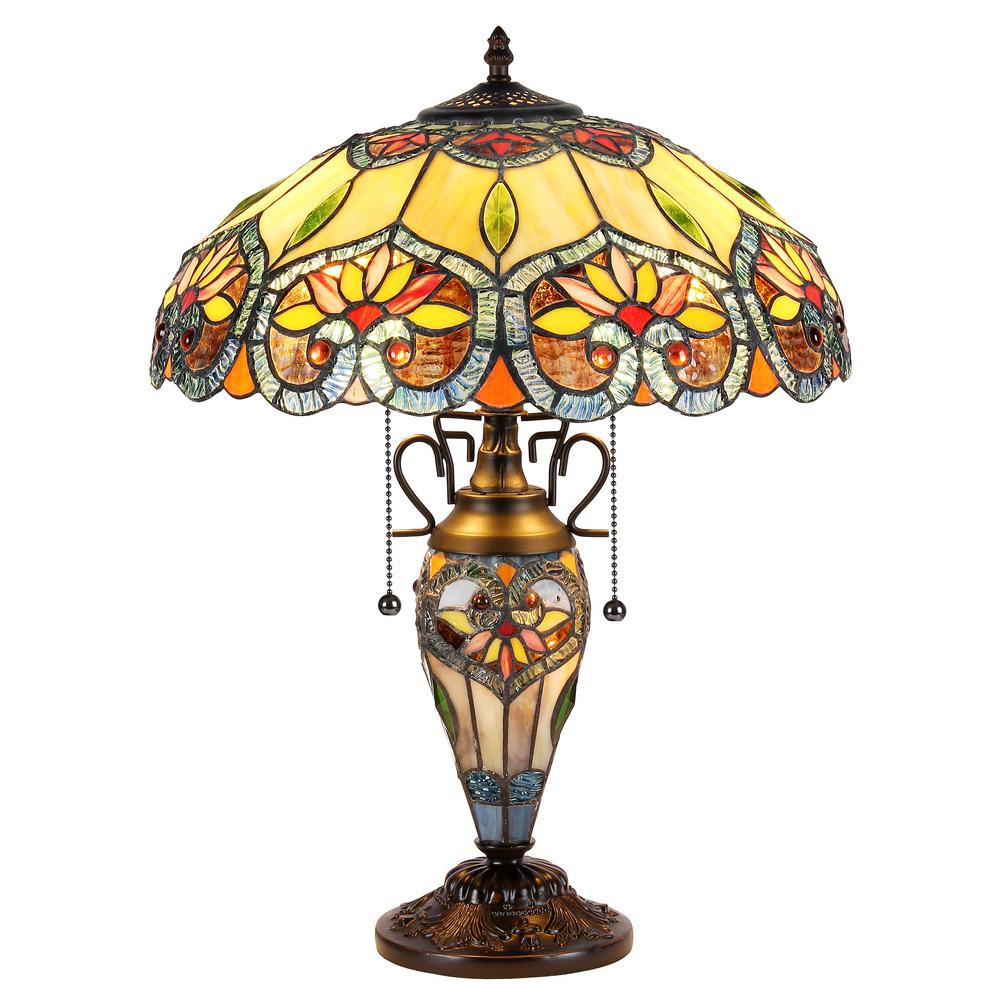 CRYSTORAMA Tiffany-style 3 Light Floral Double Lit Table Lamp 16'' Shade - CHLOE Lighting