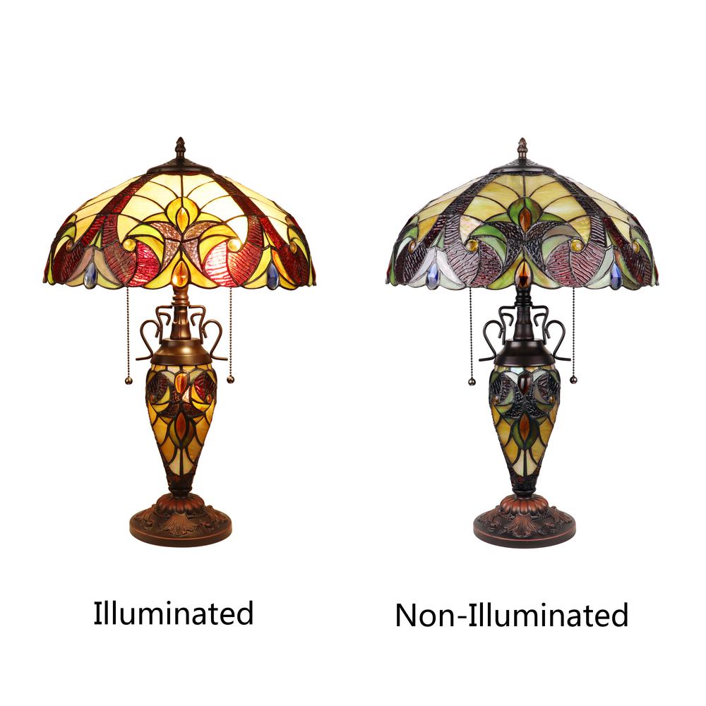 CHLOE Lighting ADIA Victorian-Style Dark Bronze 3 Light Double Lit Table Lamp 16'' Wide