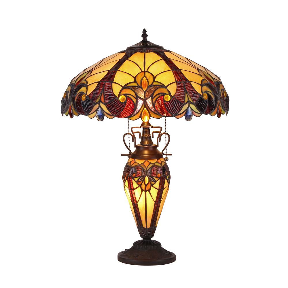 ADIA Tiffany-style 3 Light Victorian Double Lit Table Lamp 18'' Shade - CHLOE Lighting