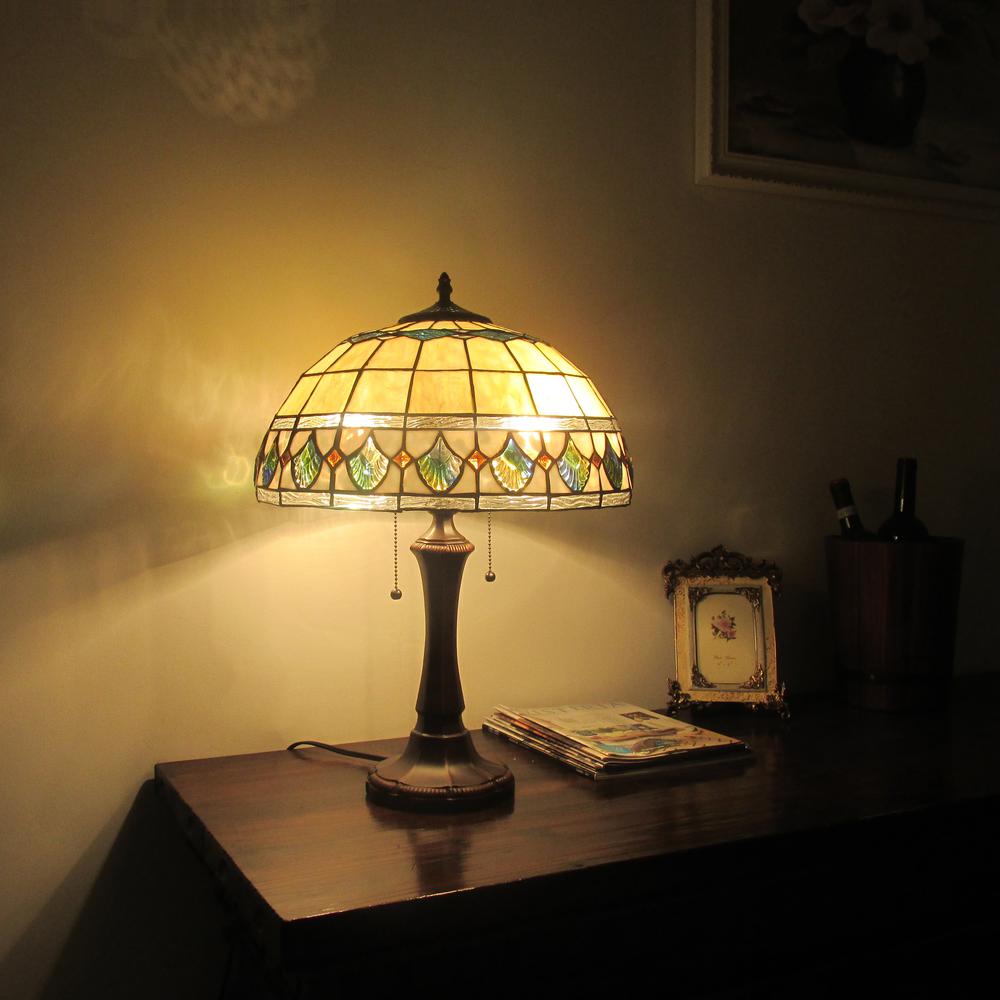 DOUGAL Tiffany-style 2 Light Geometric Table Lamp 16'' Shade - CHLOE Lighting