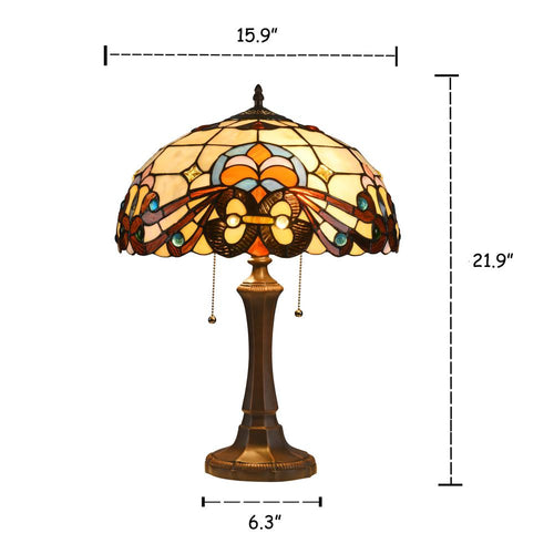 FLORENCE Tiffany-style 2 Light Victorian Table Lamp 16'' Shade - CHLOE Lighting