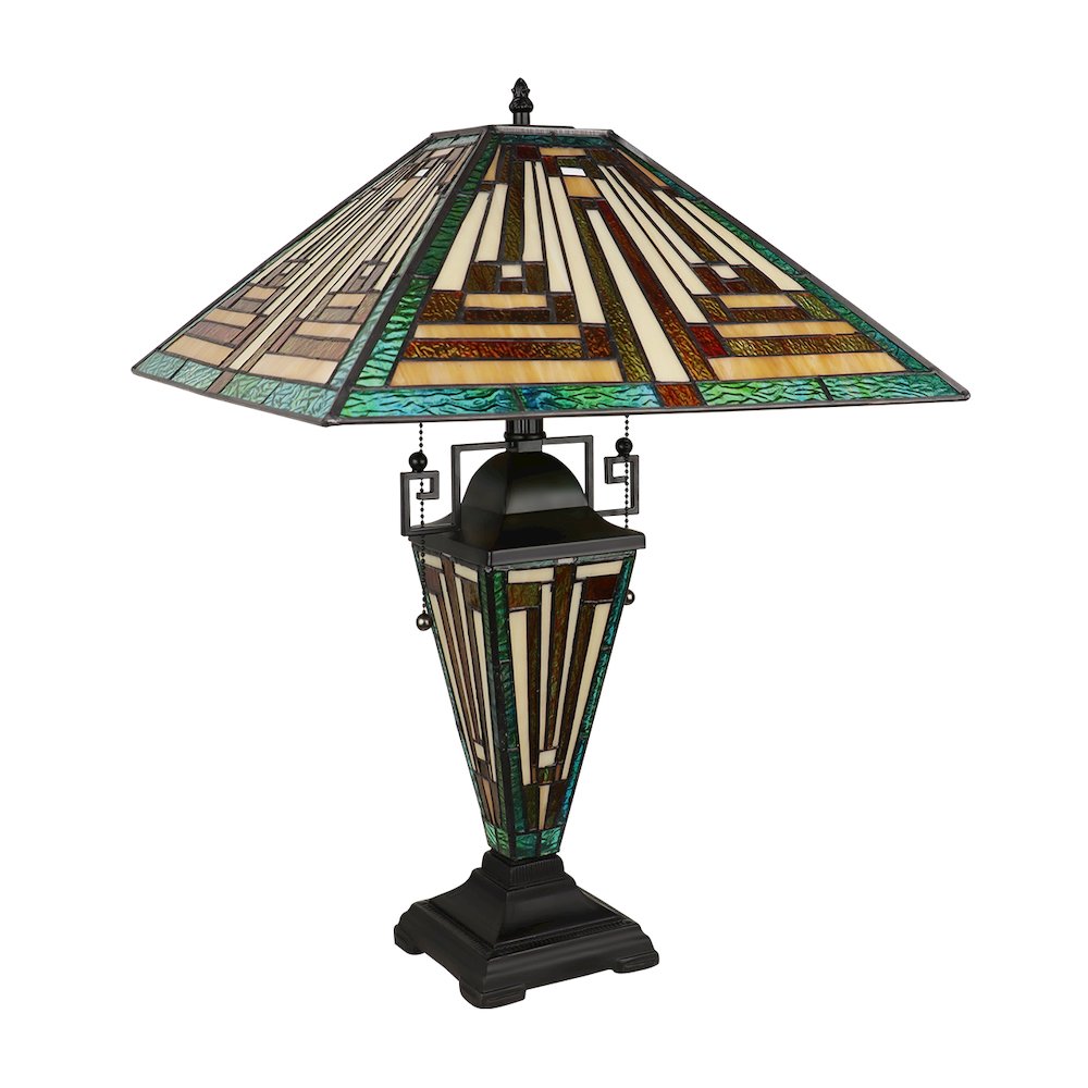 Firman Tiffany-Style 3-Light Mission Double Lit Table Lamp 16'' Shade - CHLOE Lighting
