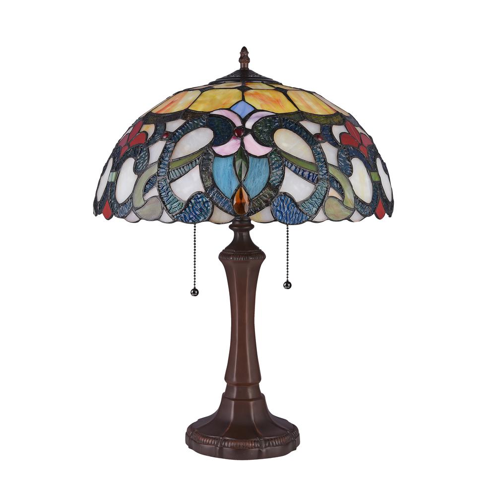 CHLOE Lighting AUGUST Tiffany-style Dark Bronze 2 Light Victorian Table Lamp 16'' Shade