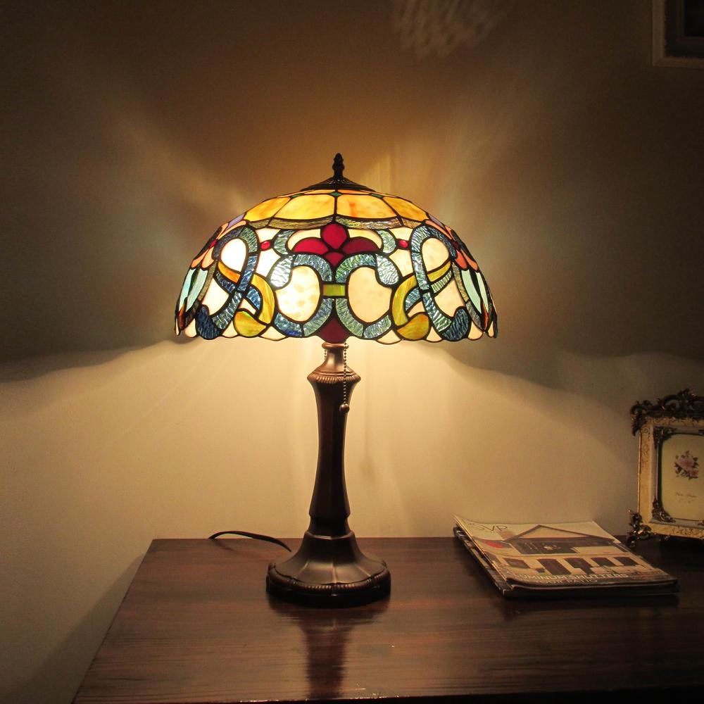 CHLOE Lighting AUGUST Tiffany-style Dark Bronze 2 Light Victorian Table Lamp 16'' Shade