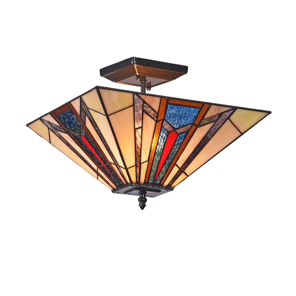 MAXWELL Mission 2 Light Blackish Bronze Semi-flush Ceiling Fixture 14'' Wide - CHLOE Lighting
