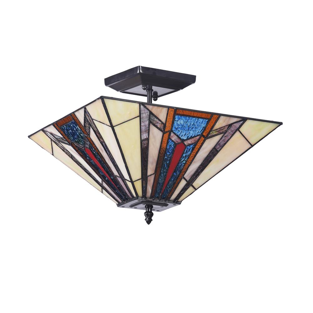 MAXWELL Mission 2 Light Blackish Bronze Semi-flush Ceiling Fixture 14'' Wide - CHLOE Lighting