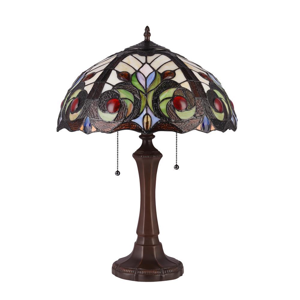 CHLOE Lighting LENNON Tiffany-style Dark Bronze 2 Light Victorian Table Lamp 16'' Shade