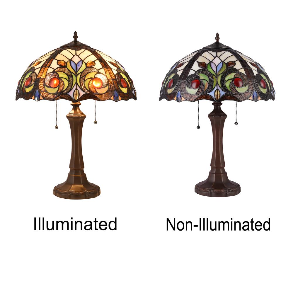 CHLOE Lighting LENNON Tiffany-style Dark Bronze 2 Light Victorian Table Lamp 16'' Shade