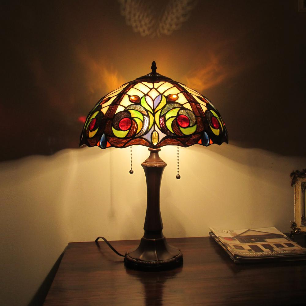 CHLOE Lighting LENNON Tiffany-style Dark Bronze 2 Light Victorian Table Lamp 16'' Shade