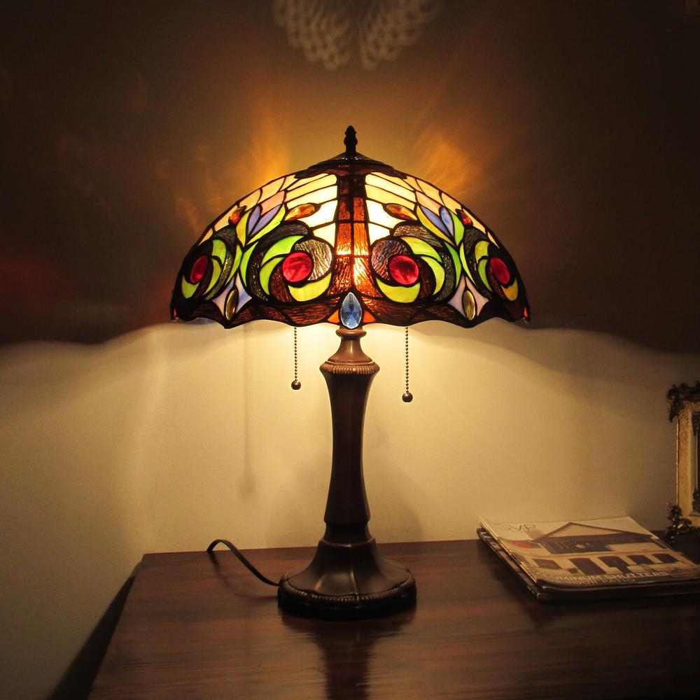 CHLOE Lighting LENNON Tiffany-style Dark Bronze 2 Light Victorian Table Lamp 16'' Shade