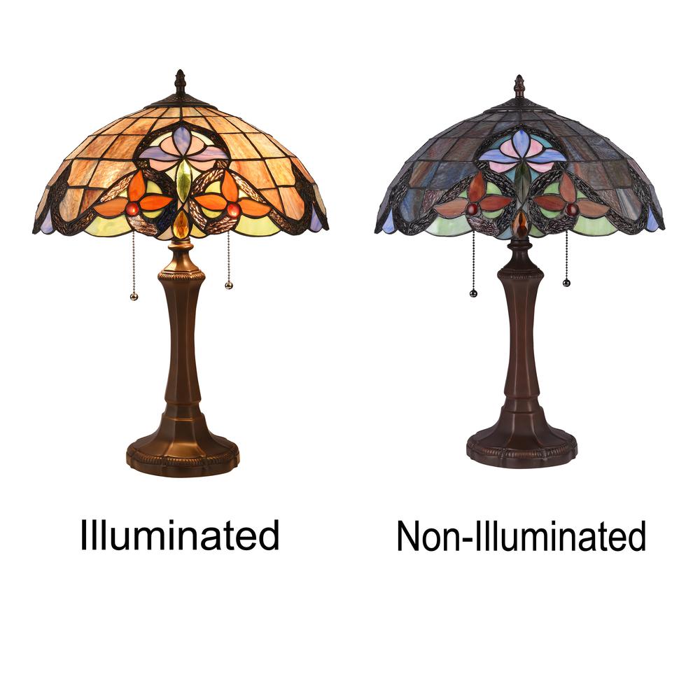 CHLOE Lighting MONROE Victorian Tiffany-style Dark Bronze 2 Light Table Lamp 16'' Wide