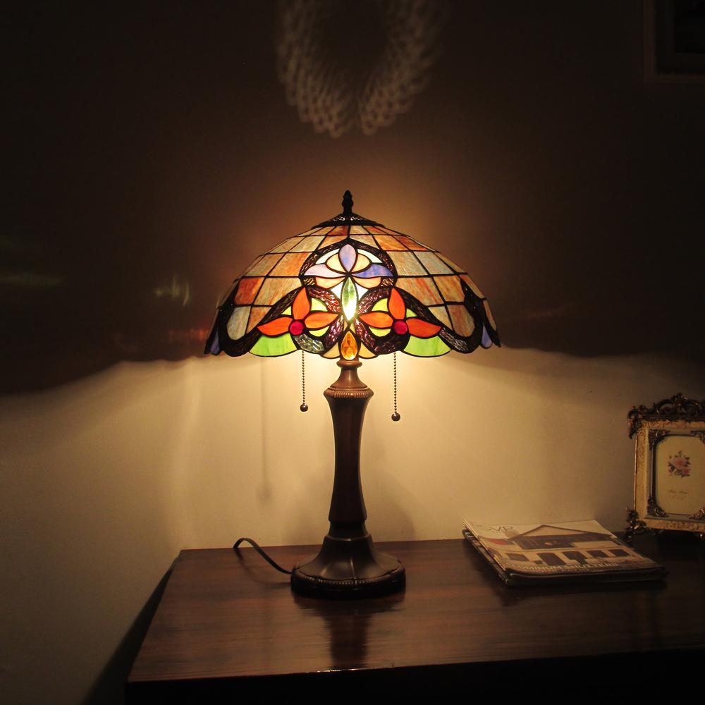 CHLOE Lighting MONROE Victorian Tiffany-style Dark Bronze 2 Light Table Lamp 16'' Wide