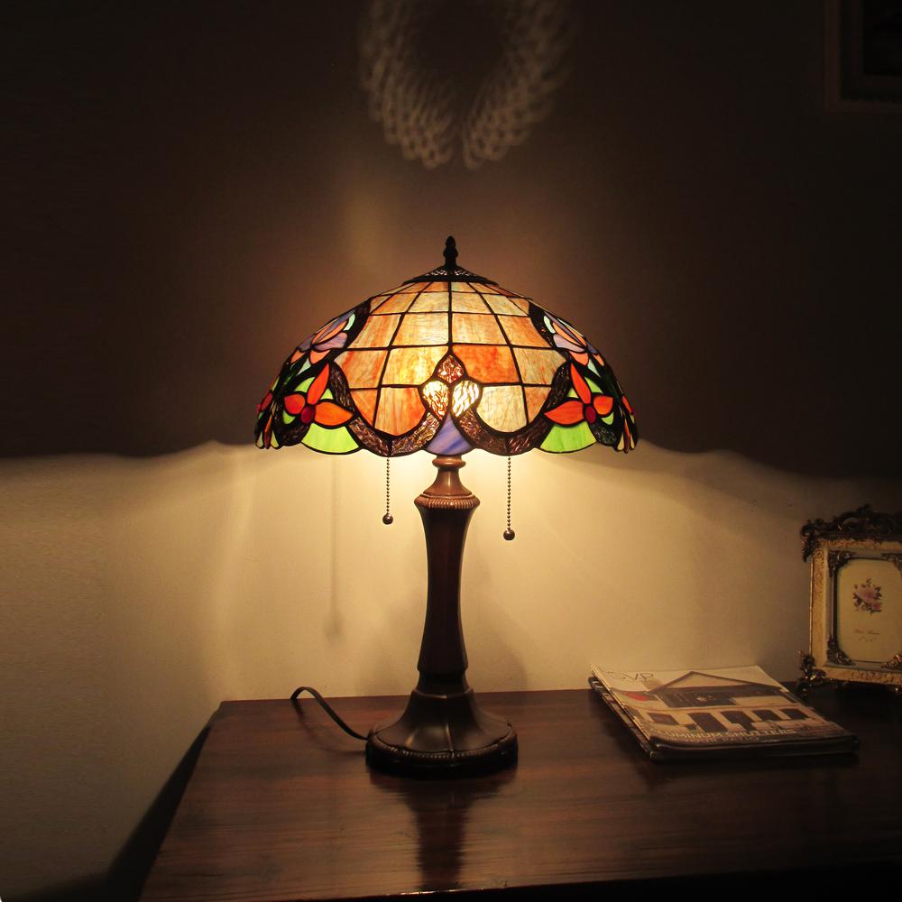 CHLOE Lighting MONROE Victorian Tiffany-style Dark Bronze 2 Light Table Lamp 16'' Wide