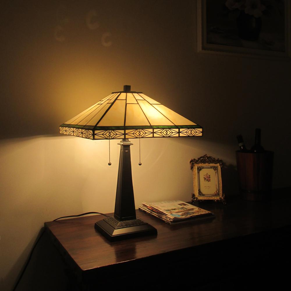 THEROS Tiffany-style 2 Light Mission Table Lamp 16'' Shade - CHLOE Lighting