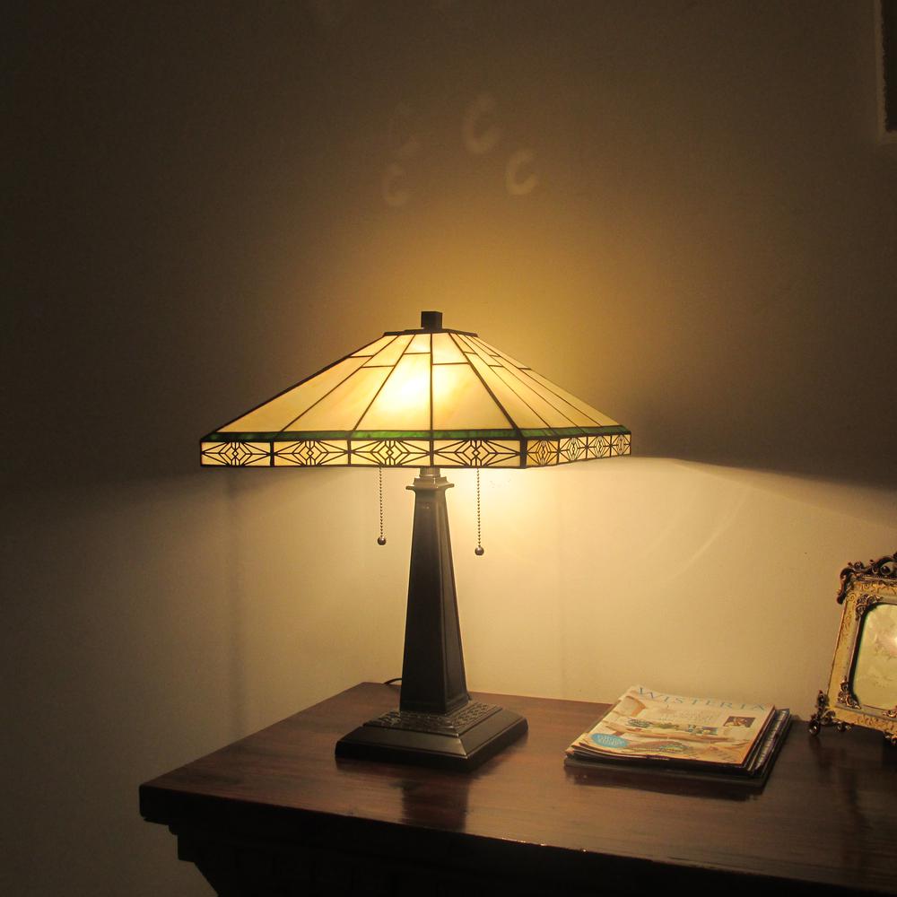 THEROS Tiffany-style 2 Light Mission Table Lamp 16'' Shade - CHLOE Lighting