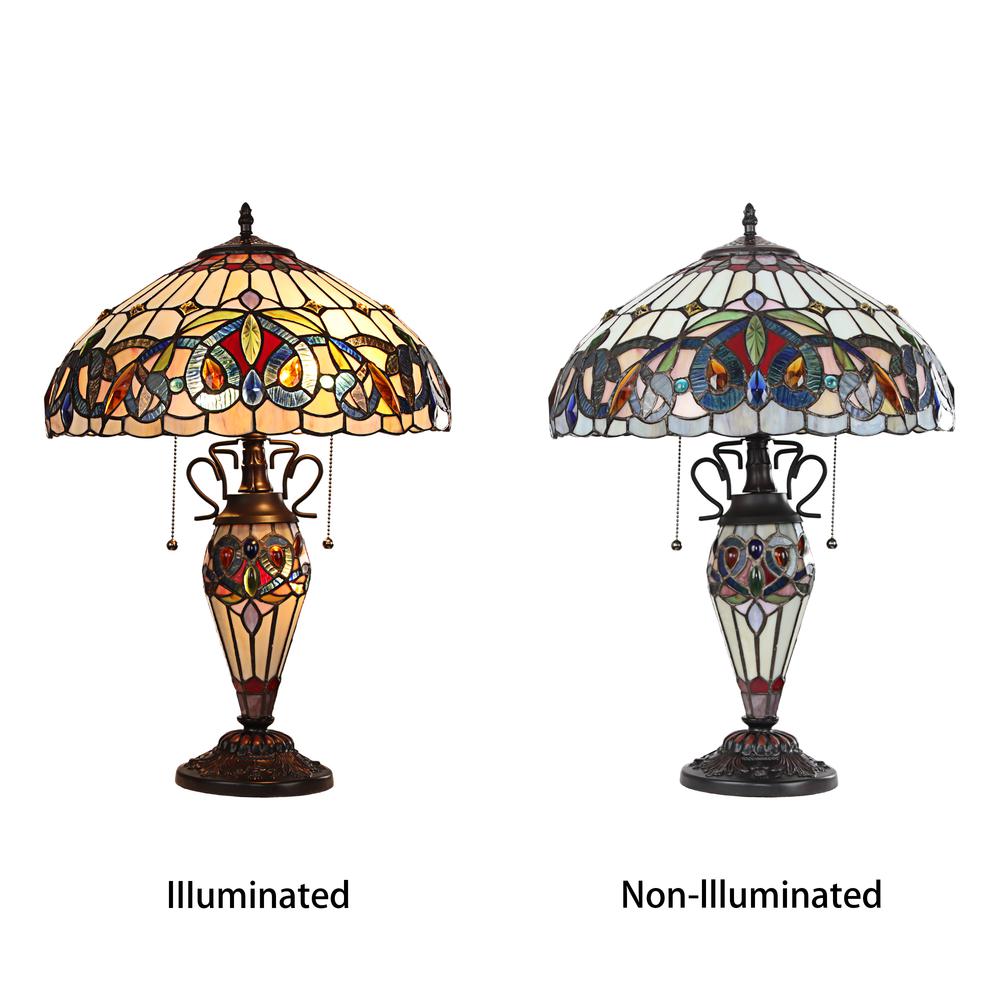 CHLOE Lighting SERENITY Victorian Tiffany-style Dark Bronze 3 Light Double Lit Table Lamp 16'' Wide