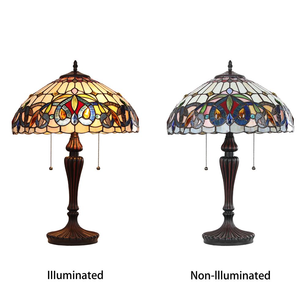 CHLOE Lighting SERENITY Victorian Tiffany-style Dark Bronze 2 Light Table Lamp 16'' Wide