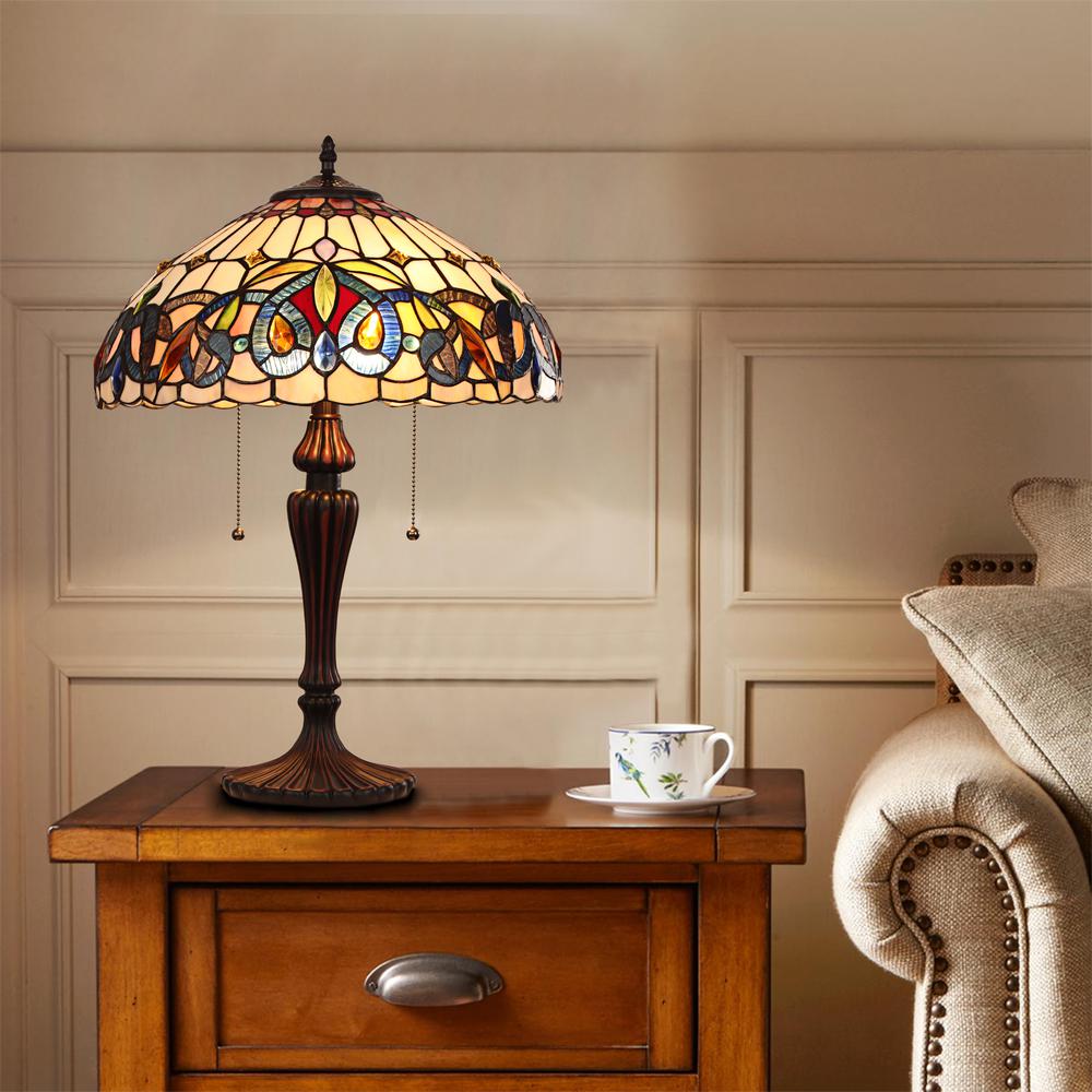 CHLOE Lighting SERENITY Victorian Tiffany-style Dark Bronze 2 Light Table Lamp 16'' Wide