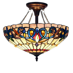 CHLOE Lighting SERENITY Tiffany-style Dark Bronze 2 Light Semi-Flush 16'' Wide
