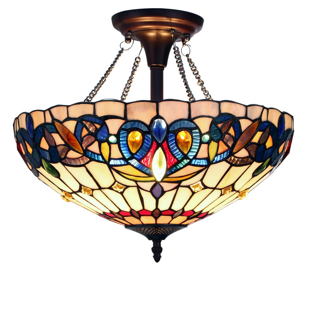 CHLOE Lighting SERENITY Tiffany-style Dark Bronze 2 Light Semi-Flush 16'' Wide
