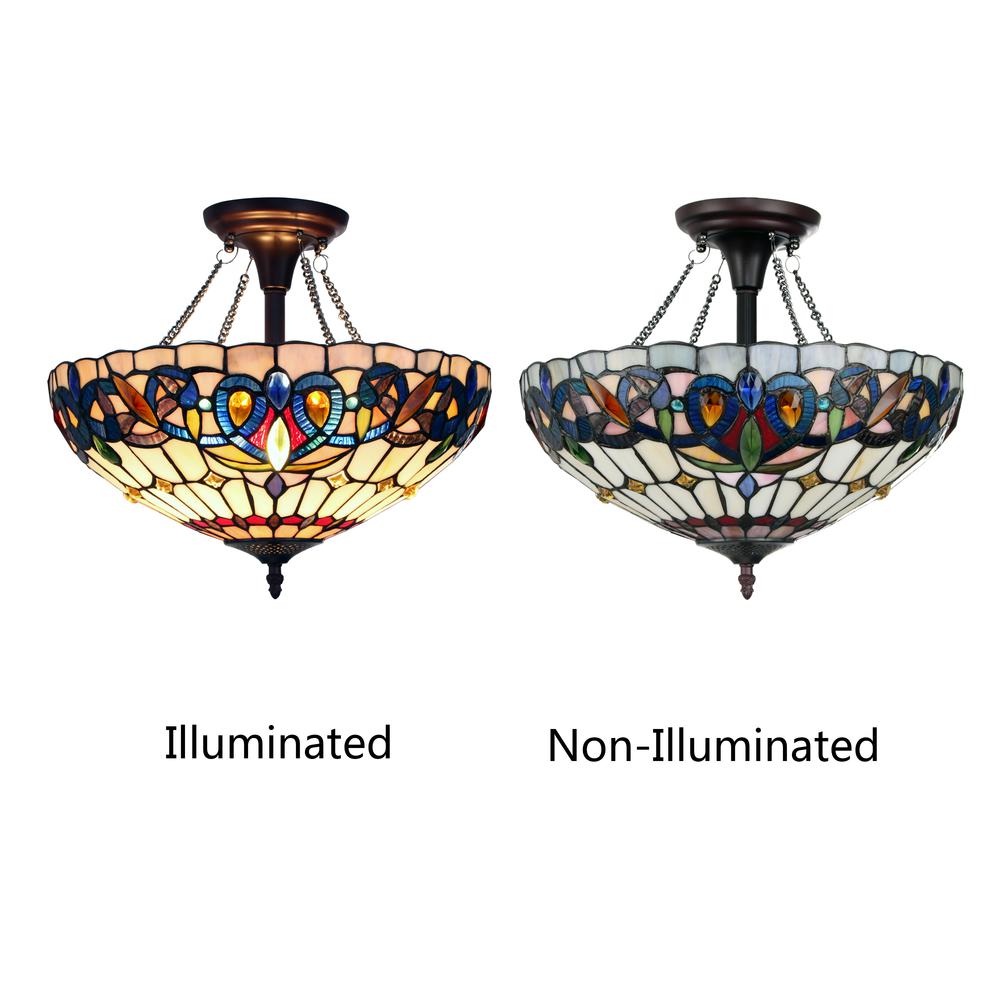 CHLOE Lighting SERENITY Tiffany-style Dark Bronze 2 Light Semi-Flush 16'' Wide