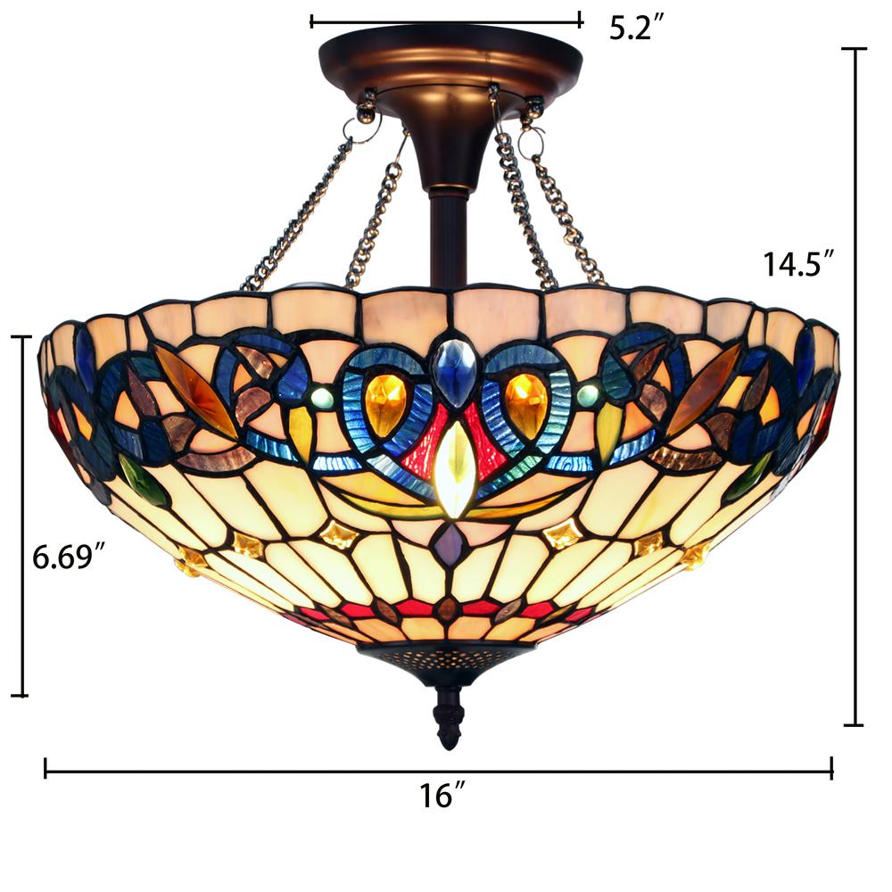 CHLOE Lighting SERENITY Tiffany-style Dark Bronze 2 Light Semi-Flush 16'' Wide
