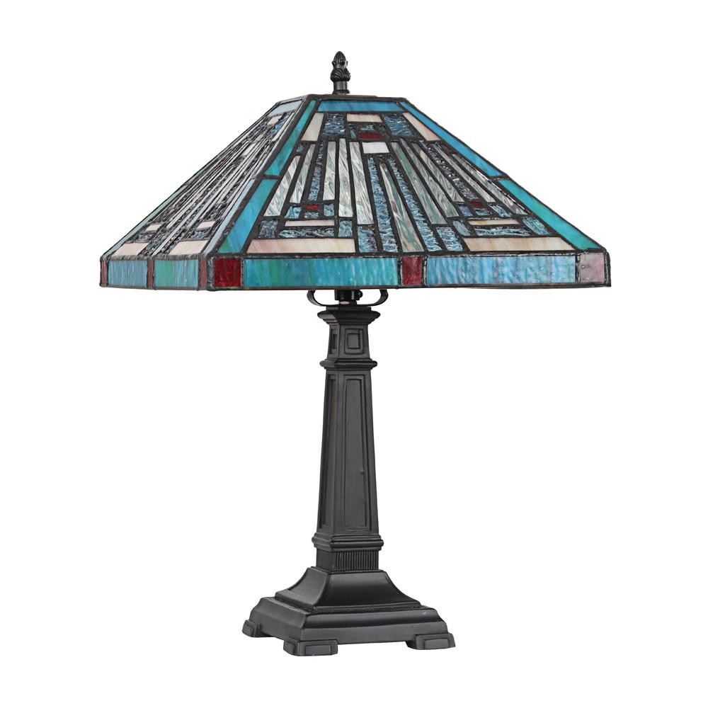 CHLOE Lighting INNES Mission Tiffany-style Blackish Bronze 1 Light Table Lamp 12'' Wide
