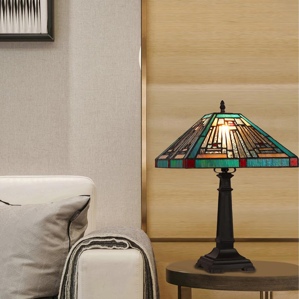CHLOE Lighting INNES Mission Tiffany-style Blackish Bronze 1 Light Table Lamp 12'' Wide