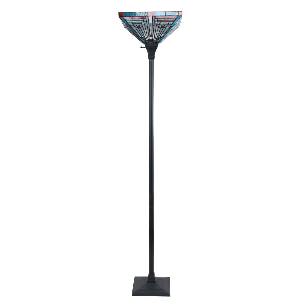 INNES Mission Tiffany-style Blackish Bronze 1 Light Torchiere Lamp 14'' Wide - CHLOE Lighting